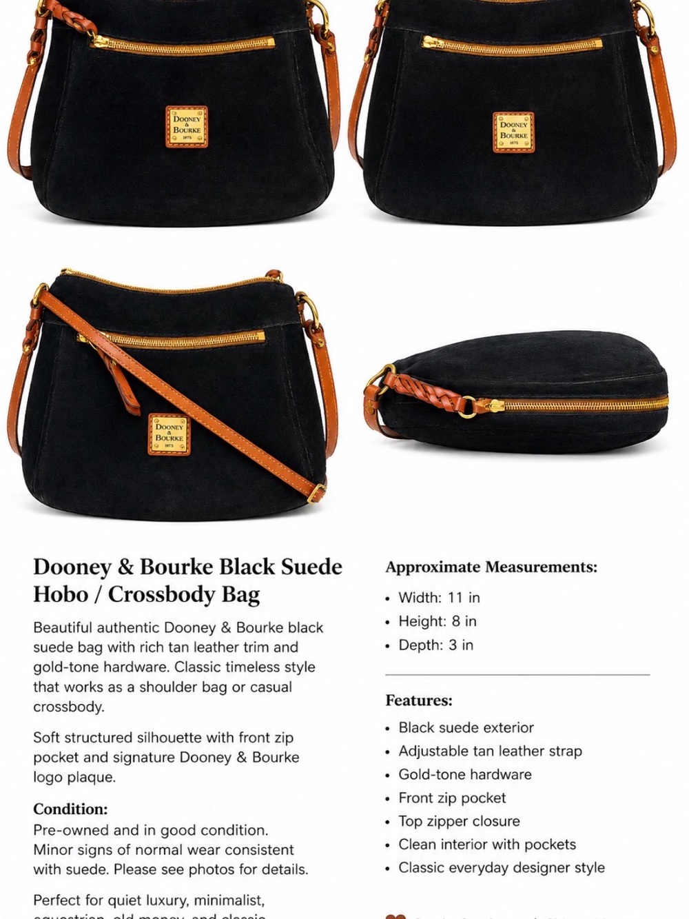 Dooney & Bourke Black and Tan Shoulder Bag 25cmx22cm. Zipper 23cm